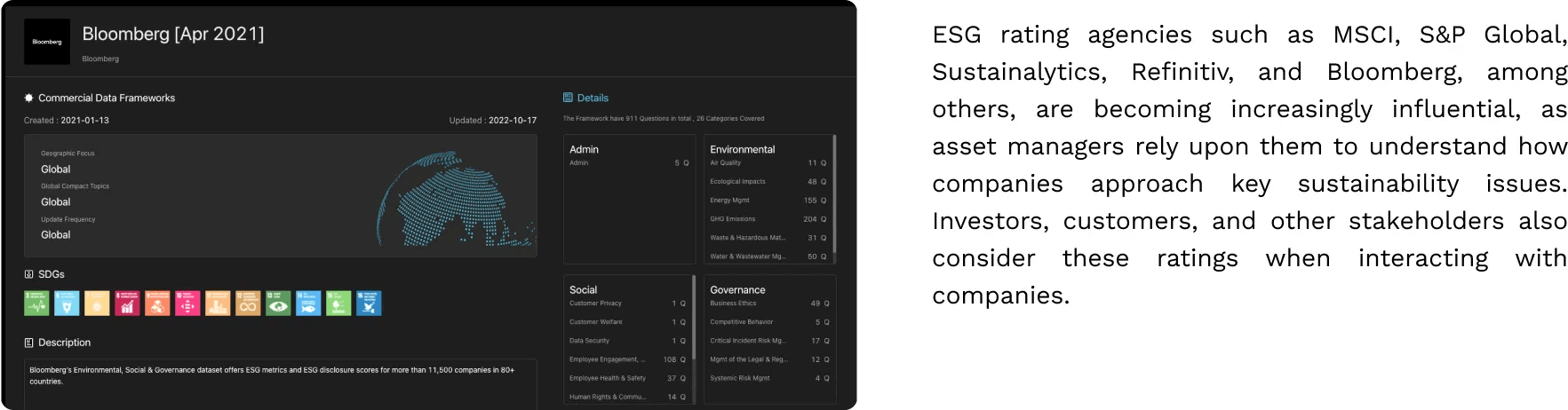 Data export tools enable sharing of top-level as well as detailed ESG data for internal use as well as preparation for external regulatory disclosure and reporting